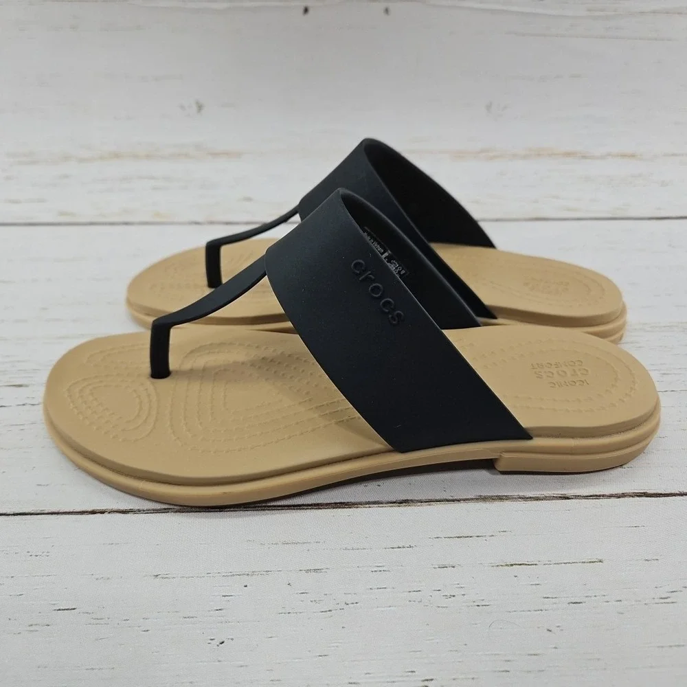 Crocs Tulum Womens Size 4 Black Flip Flop T Strap Slide Sandal‎ Beach 206752